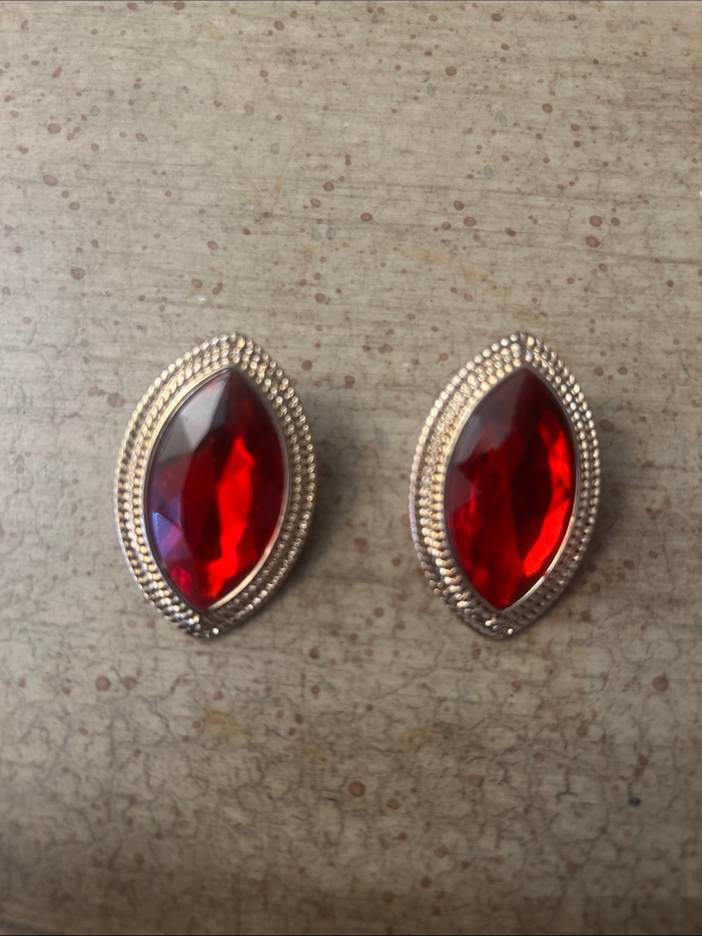 Gold-Tone Red Marquise Crystal Stud Earrings